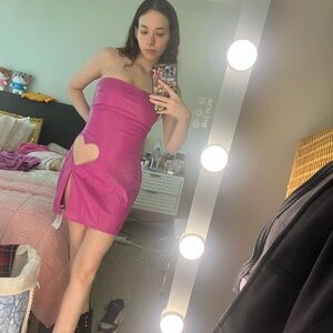 Pink Strapless Cut Out Bodycon Dress